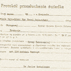 Fragment przesłuchania dr Janiny Kościuszko (lekarki w więzieniu śledczym na Montelupich) przez Okręgową Komisję Badania Zbrodni Hitlerowskiej w Krakowie (dot. Józefy Mikowej)