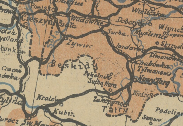 Na zdjęciu mapa z południową granicą Rzeczpospolitej Polskiej według postanowień Rady Ambasadorów w Paryżu z d. 28 lipca 1920 r.  